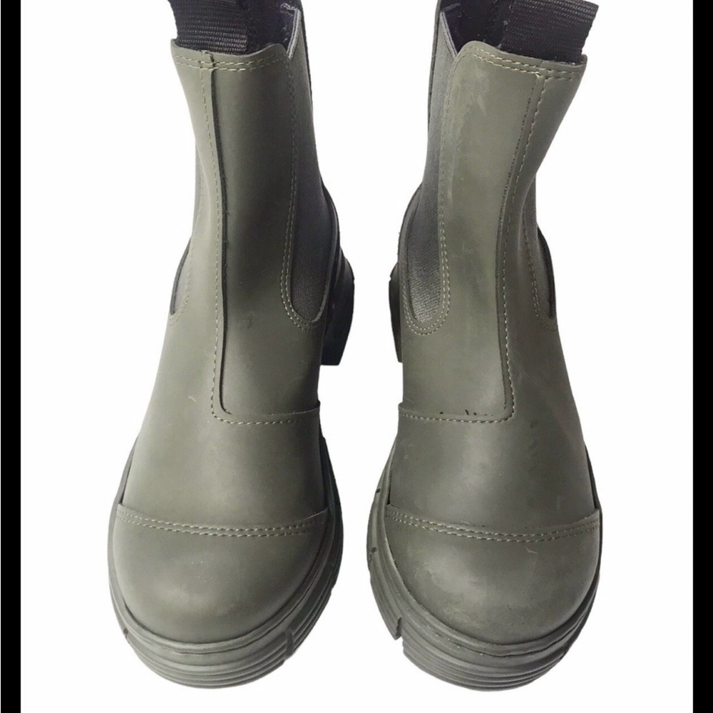 Ganni Olive Green Chelsea Platform Booties